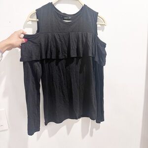 NWT Only Oniyaya frill cold shoulder top black long sleeved small